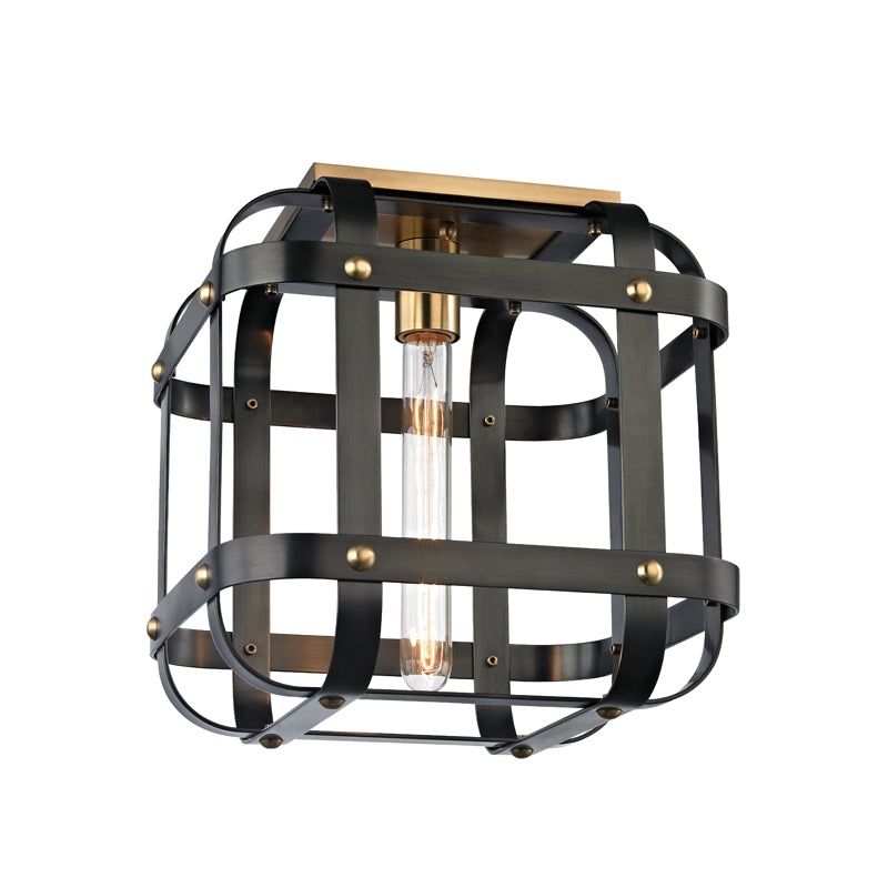 One Light Semi Flush Mount from the Colchester Collection in Aged Old Bronze Finish by Hudson Valley