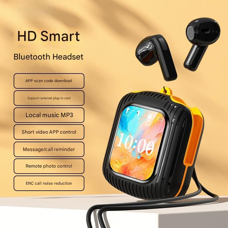Smart Touch Wireless Headset with MP3 Player & Display – Caller ID, App Control, ENC Noise Reduction(Black Orange)