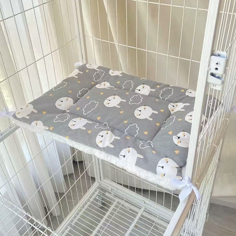 Tie-On Cat Cage Platform Pad – Rabbit pattern on Gray background (30x75cm)