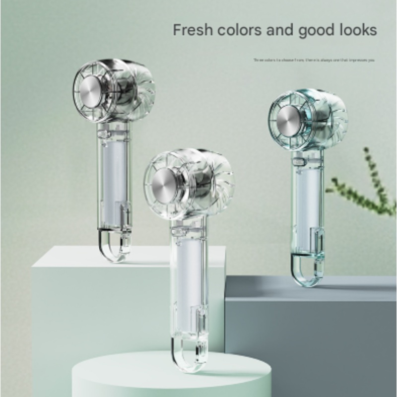 Transparent Green Portable Mini Cooling Fan with Semiconductor Ice Compress – USB-C Rechargeable, 3-Speed Turbine & Transparent Design