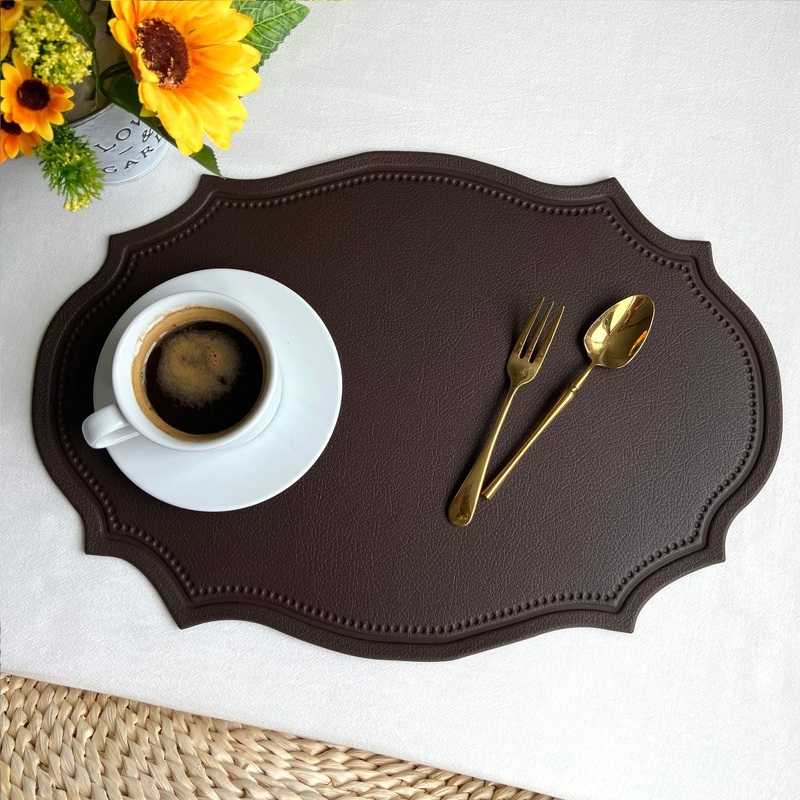 4 pcs Retro Faux Leather Placemat – Waterproof & Oil-Proof Dining Table Mat (Coffee)