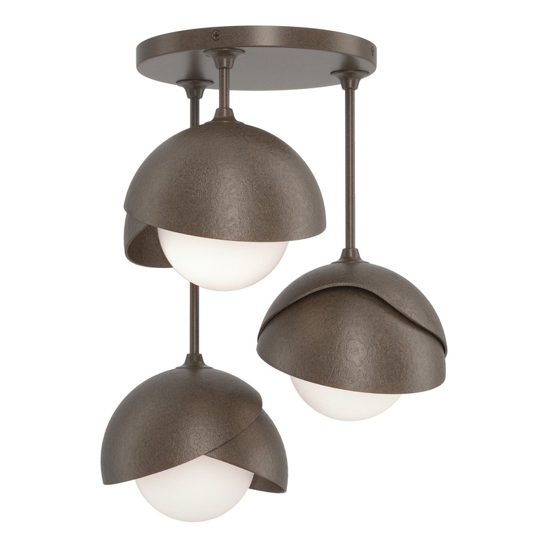 Brooklyn 3-Light Double Shade Semi-Flush Bronze Bronze
