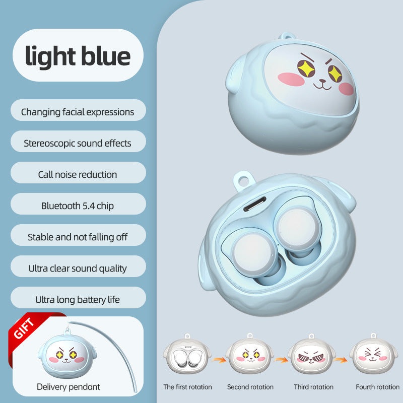 Fun Face-Changing TWS Earbuds with Rotating Case – Bluetooth 5.4, High-Quality Sound(Light Blue)