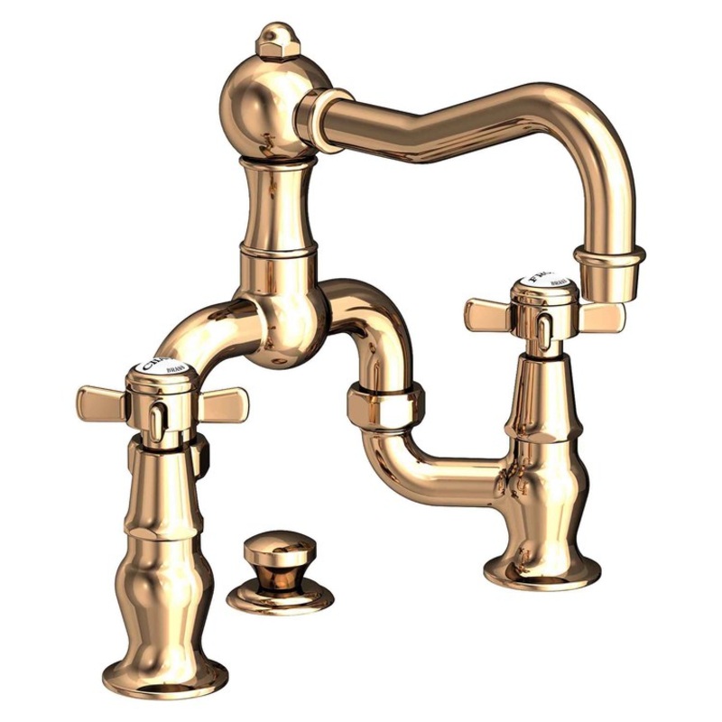 Lavatory Faucet Fairfield Bridge 8 to 9-3/4 Inch Spread 2 Cross ADA WaterSense French Gold PVD 1.2 Gallons Per Minute Brass Pop Up Spout Reach 7-3/16 Inch