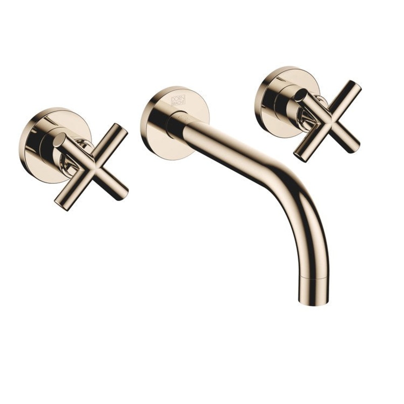 Lavatory Faucet TARA Wall Mount Mixer 2 Cross ADA WaterSense Champagne 1.2 Gallons per Minute Less Drain 3 Hole