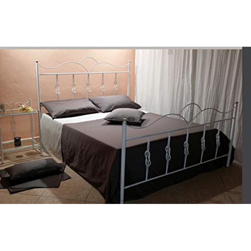 Letto Matrimoniale, Ferro BATTUTO, Modello Fiocco, Vari Colori 100% Made in Italy (Bianco, Sfumature Oro)