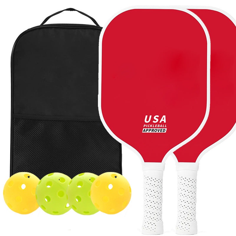 Red Fiberglass Pickleball Paddle Set – 2 Minimalist Paddles, 4 Balls, and Carry Bag for Outdoor Play