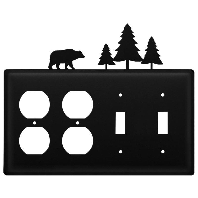 Village Wrought Iron EOOSS-83 Quad Bear & Pine Trees Double Outlet and Double Switch Cover CUSTOM Product