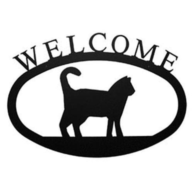 Village Wrought Iron WEL-6-L Cat Welcome Sign Large