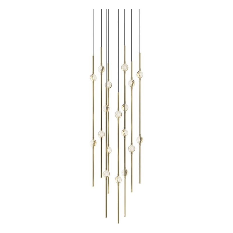 Aries 12″ Round LED Pendant Satin Brass with Clear Faceted Acrylic 2700K 20′ Adjustable Cord