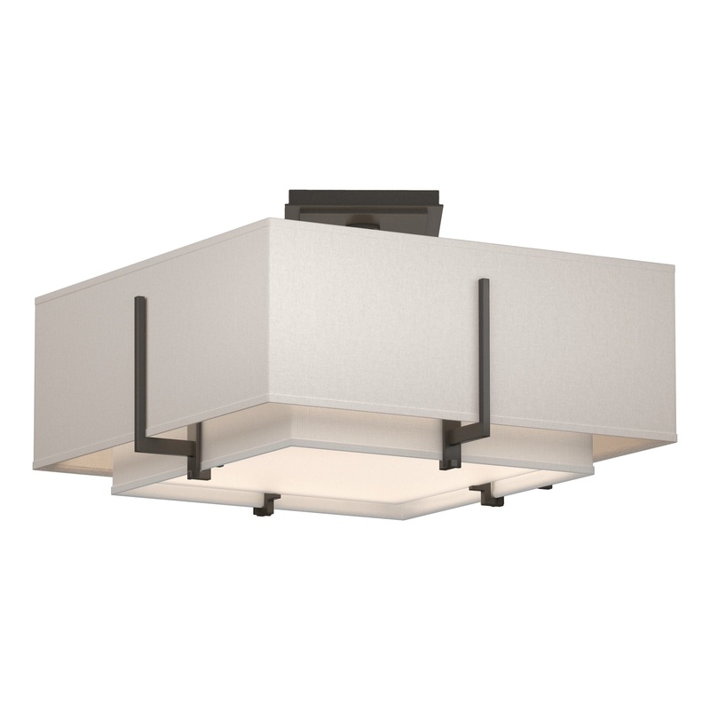 Exos Square Small Double Shade Semi-Flush Dark Smoke Natural Anna Inner Shade & Flax Outer Shade