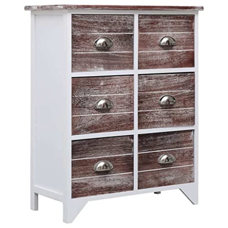 vidaXL Armadietto con 6 Cassetti Scorrevoli Stile Rustico Robusto Classico Credenza Cassettiera Portaoggetti in MDF Marrone Legno di Paulownia