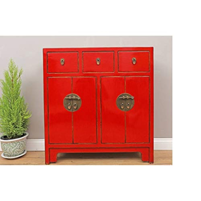 Yajutang – Cassettiera cinese con 3 cassetti, 4 ante, colore: Rosso