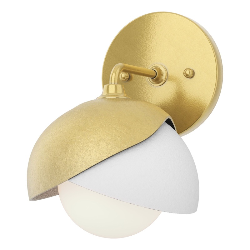 Brooklyn 1-Light Double Shade Bath Sconce Modern Brass White