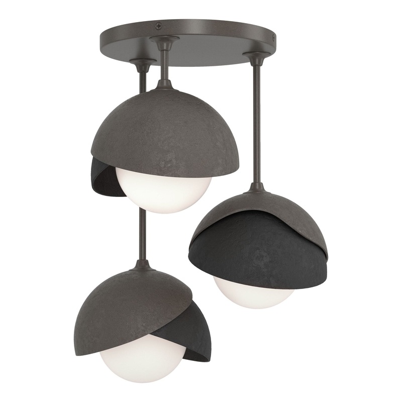 Brooklyn 3-Light Double Shade Semi-Flush Dark Smoke Black