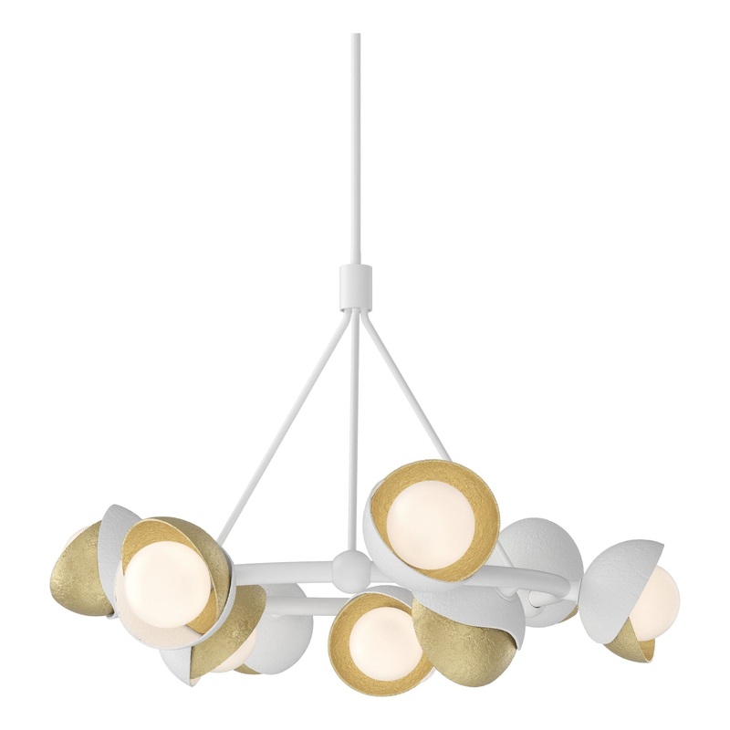 Brooklyn 9-Light Double Shade Ring Pendant White Modern Brass