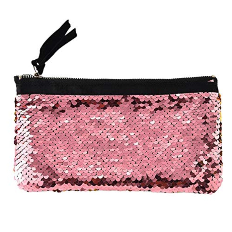EXCEART Borsa con Paillettes Glitter Borsa Cerniera Portamonete Mini Cambio Borsa Custodia Penna Matita Contenitore per Donna Donna Ragazza Regalo di Compleanno (Rosa Dorato)