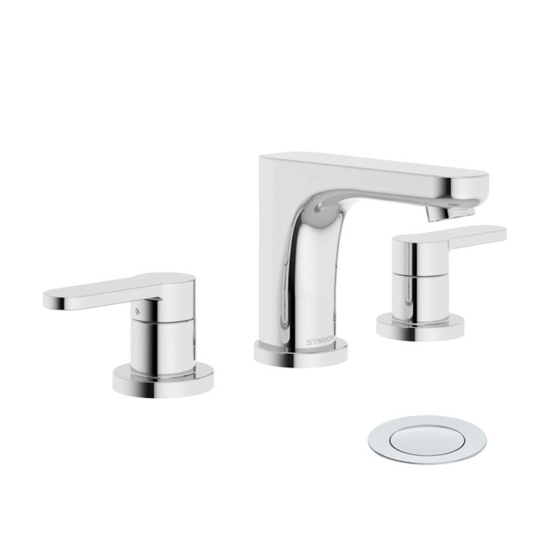 Lavatory Faucet Identity Widespread 8 to 16 Inch Spread 2 Lever ADA WaterSense Polished Chrome 1.0 Gallons per Minute Push Pop 3 Hole