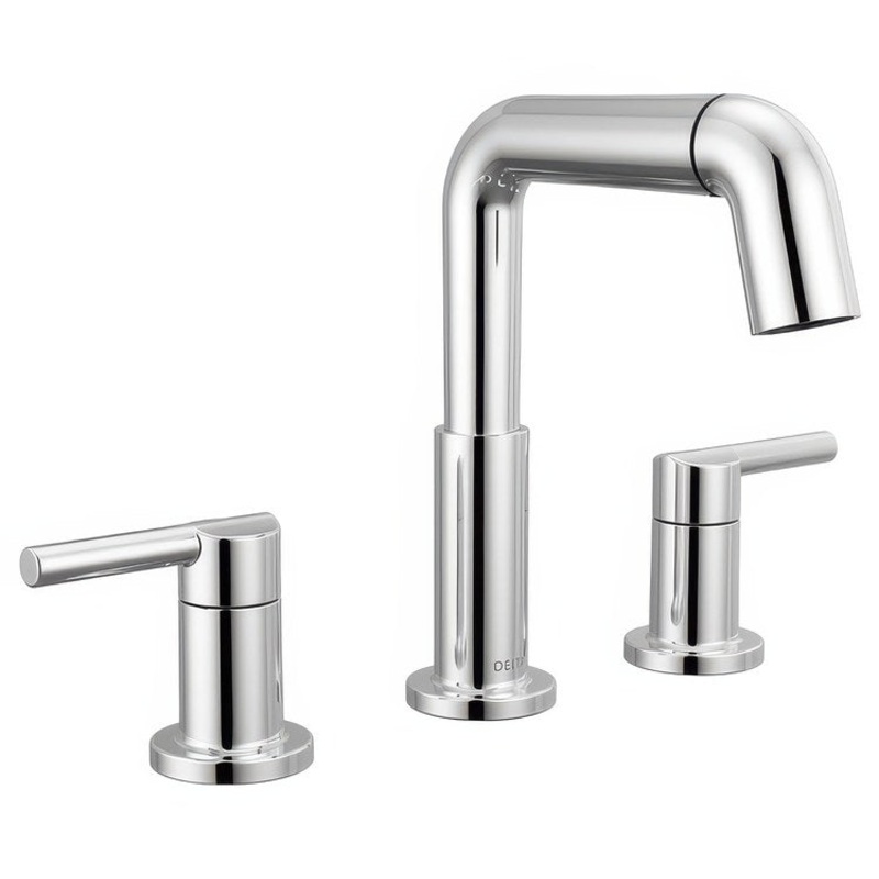 Lavatory Faucet Nicoli Widespread 6 to 16 Inch Spread 2 Lever ADA WaterSense Chrome 1.2 Gallons per Minute Deck Mount Pop-Up 3 Hole