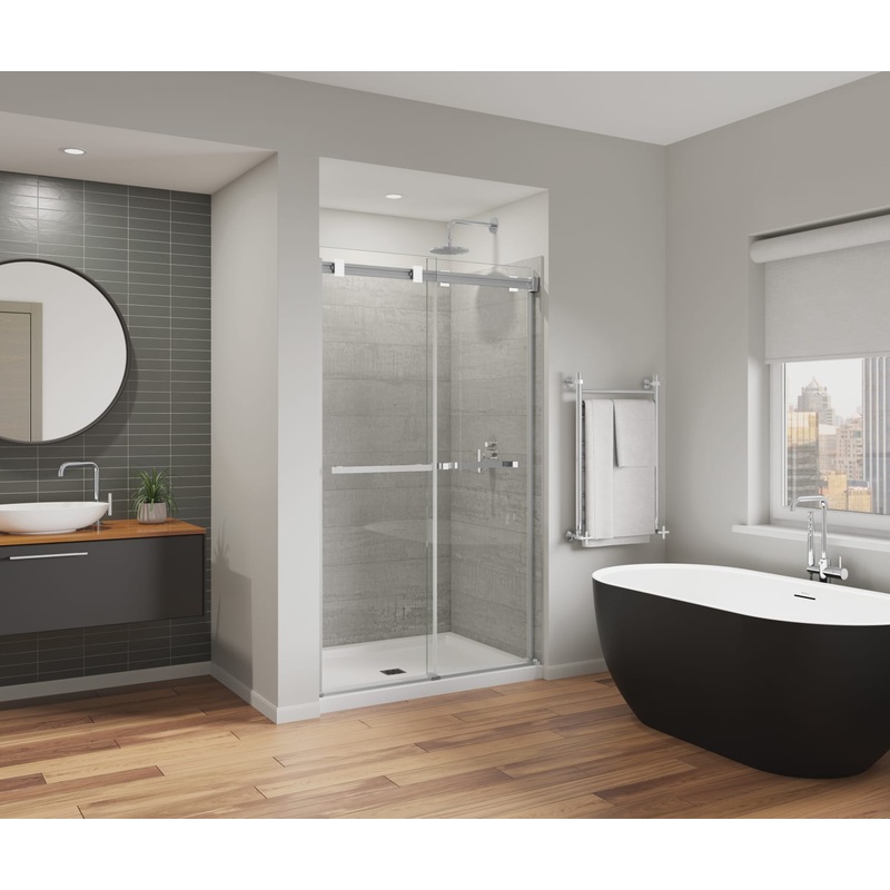 MAAX 136956-810-280-000 Duel Alto 44-47 X 78 in. 8mm Bypass Shower Door for Alcove Installation with GlassShield glass in Chrome & Matte White