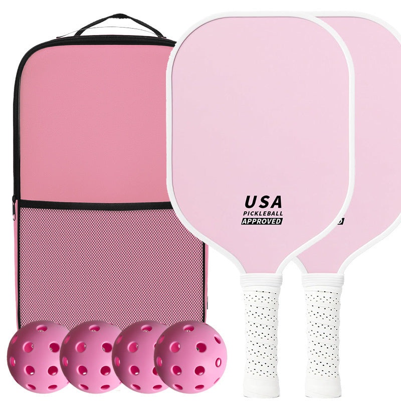 Pink Fiberglass Pickleball Paddle Set – 2 Minimalist Paddles, 4 Balls, and Carry Bag for Outdoor Play