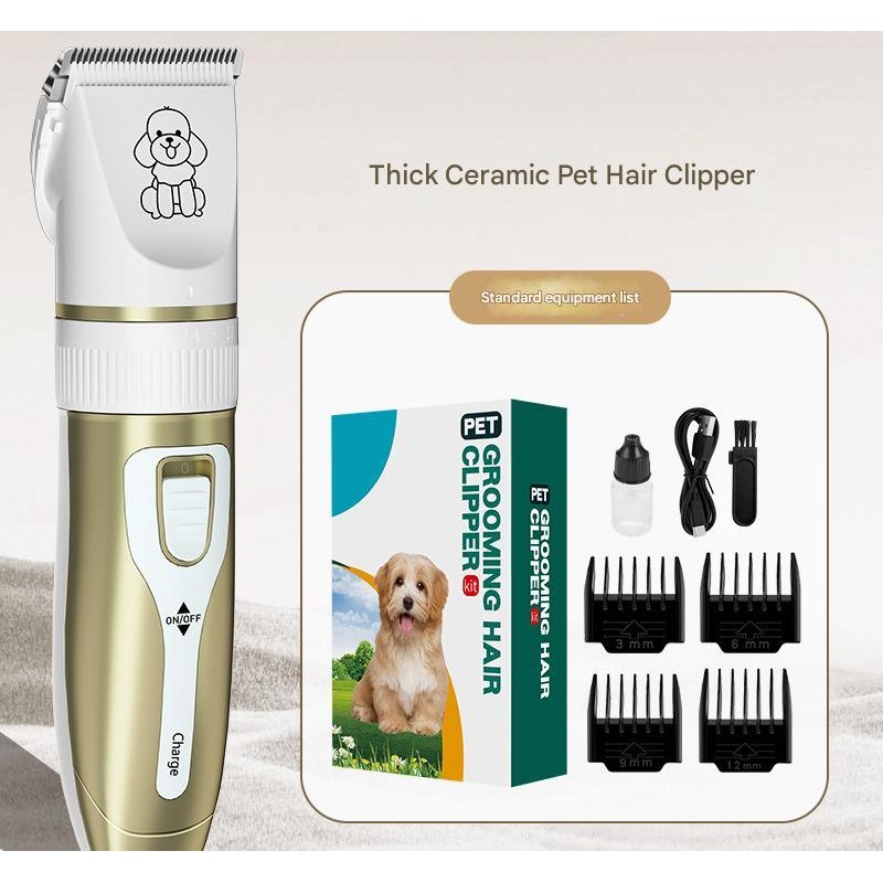 Professional Pet Grooming Hair Clipper Kit – Rechargeable, Low Noise, with Ceramic Blades & 5-Speed Adjustment(Platinum)