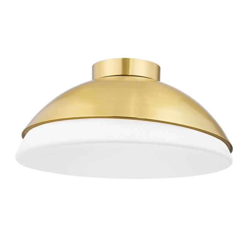Three Light Flush Mount from the Morse Collection in Aged Brass Finish by Hudson Valley