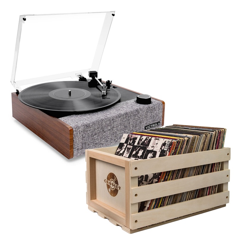 Victrola Eastwood II Turntable – Walnut + Bundled Record Storage Crate