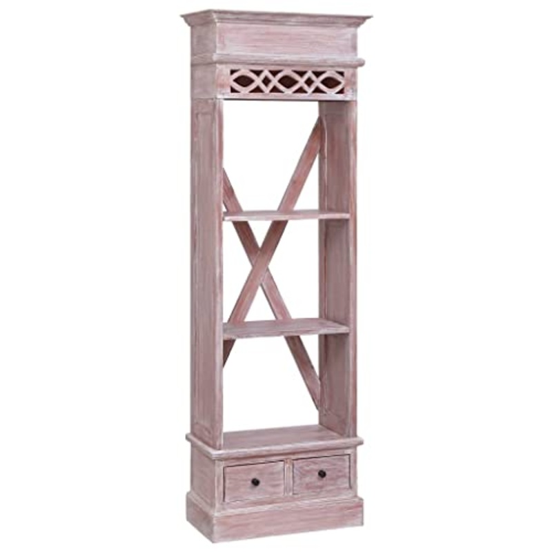 vidaXL Legno Massello di Mogano Credenza Alta 2 Cassetti e Ripiani Robusta Vintage Elegante Mobiletto Espositore Portaoggetti Bianco Slavato