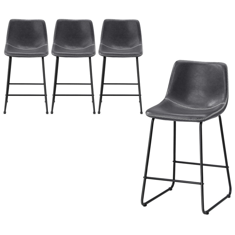 4x Bar Stools Kitchen Stool Metal Leather Grey