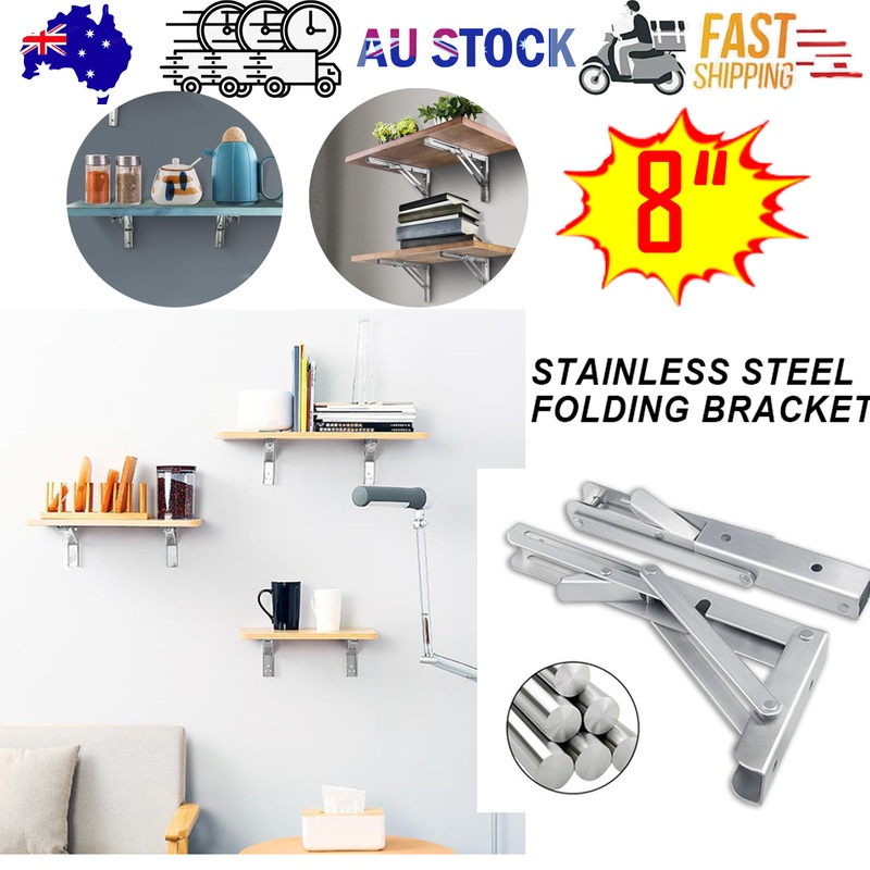 8″Stainless Steel Folding Table Bracket Shelf Bench 200kg Load Heavy Duty