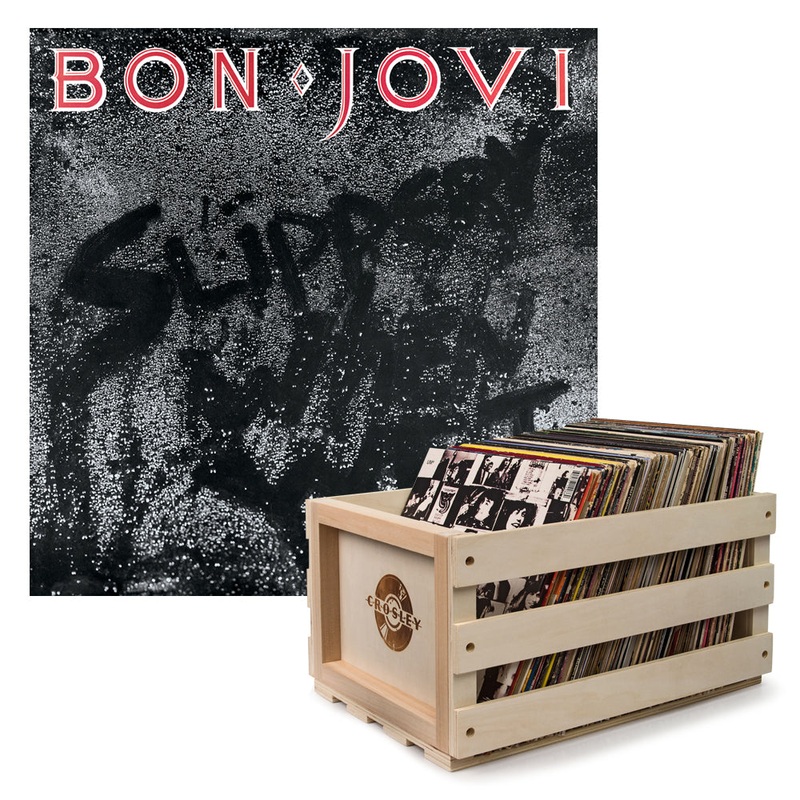 Crosley Record Storage Crate & Bon Jovi Slippery When Wet – Vinyl Album Bundle