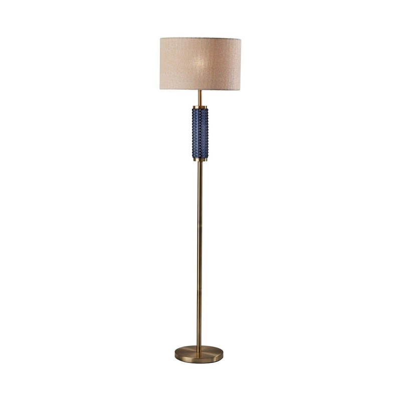Delilah Floor Lamp Antique Brass & Blue Textured Glass