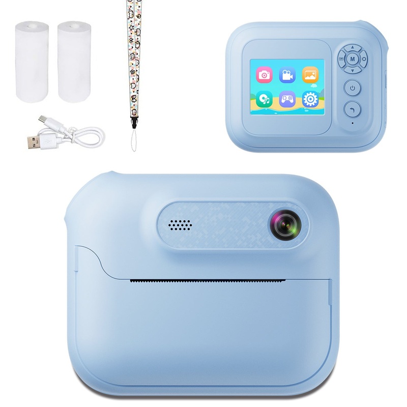 Kids Multi-Functional Camera Toy – Instant B&W Printing & Creative Stickers(blue)