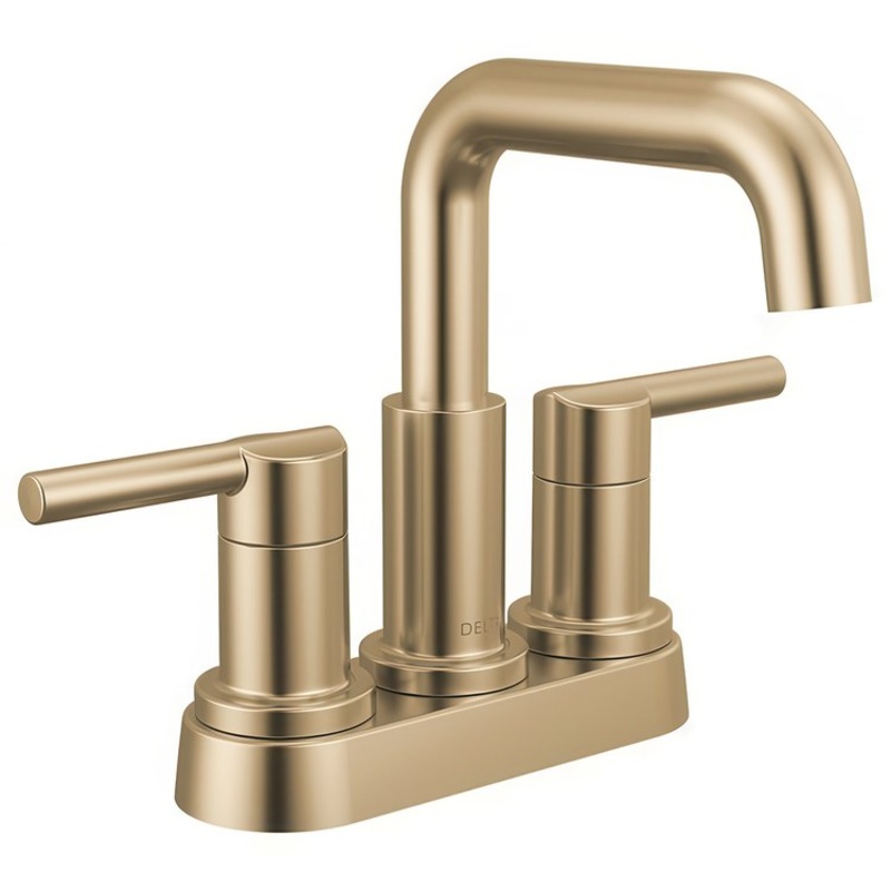 Lavatory Faucet Nicoli Centerset 9-1/2 Inch Spread 2 Lever ADA WaterSense Champagne Bronze 1.2 Gallons per Minute Deck Mount Pop-Up 3 Hole