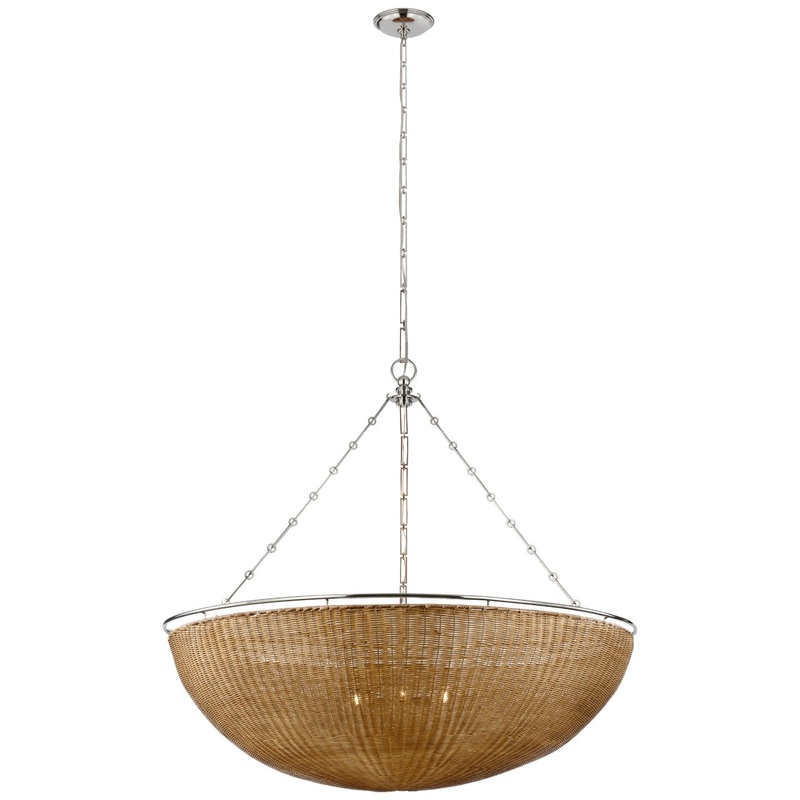 LED Chandelier from the Clovis Collection in Polished Nickel And Natural Wicker Finish by Visual Comfort Signature