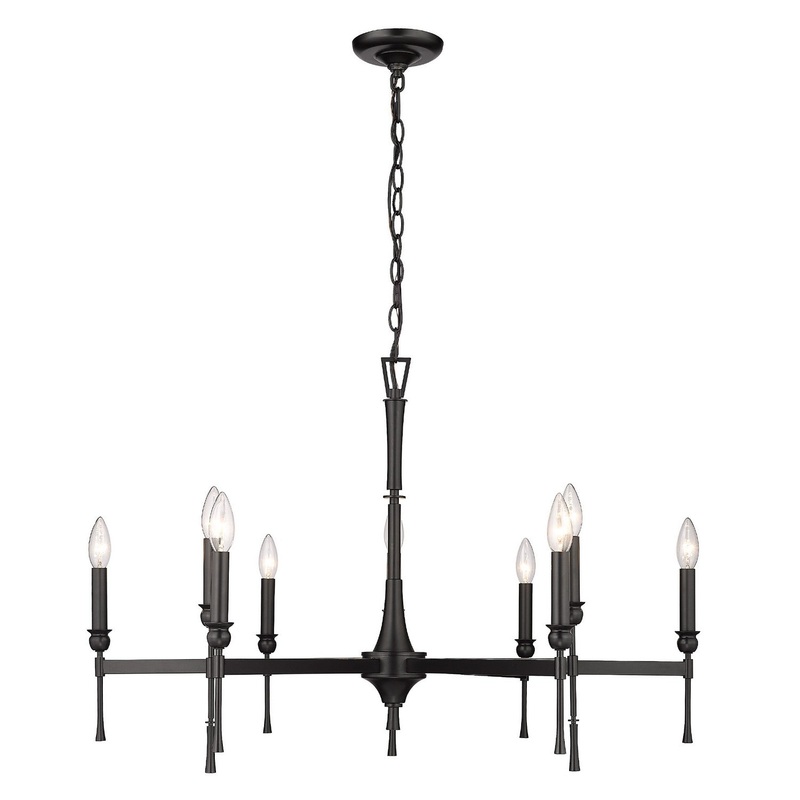 Nine Light Chandelier from the Landon Collection in Matte Black Finish by Golden