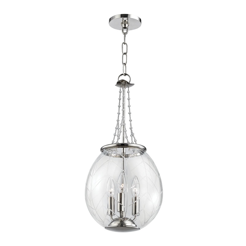 Three Light Pendant from the Pierce Collection in Polished Nickel Finish by Hudson Valley