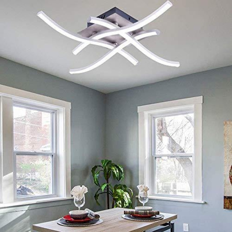 ALLOMN Plafoniera a LED, Lampada Lampadario Plafoniera Moderna Design Curvo con 4 Pezzi di Luce Ondulata per Soggiorno Camera da letto Sala da Pranzo (28W 4 Luci Bianco Freddo)