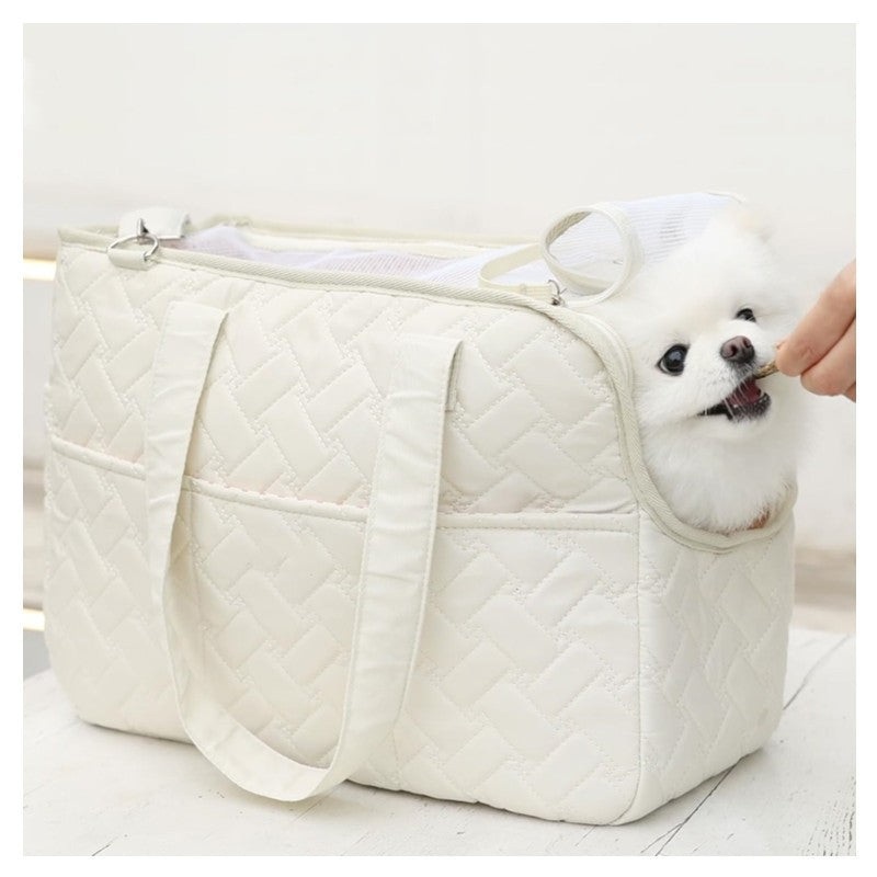 Beige Fashionable Pet Carrier Bag – Stylish Handbag for Cats and Small Dogs