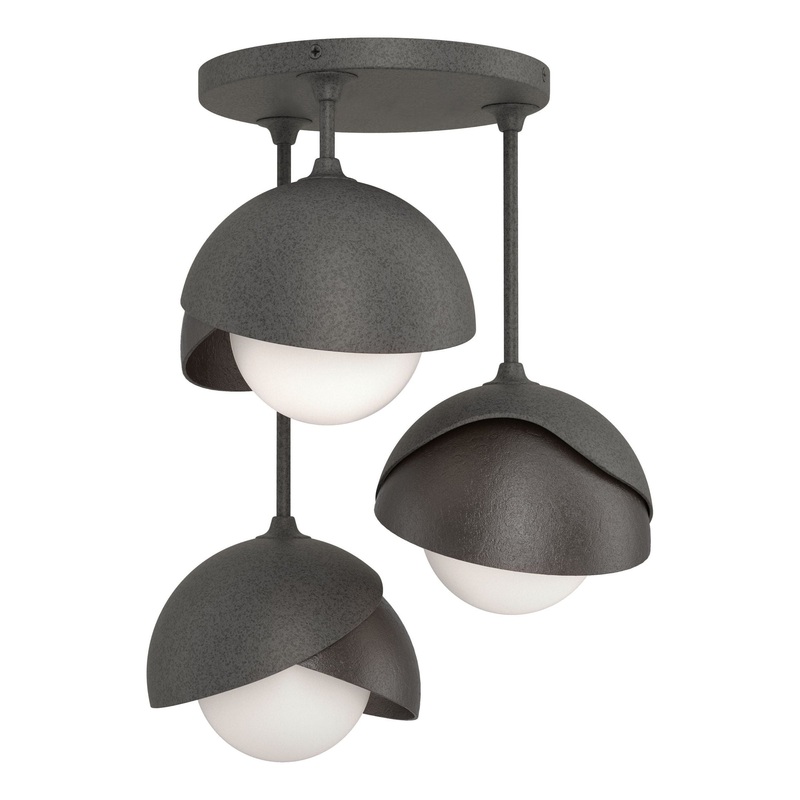 Brooklyn 3-Light Double Shade Semi-Flush Natural Iron Oil Rubbed Bronze
