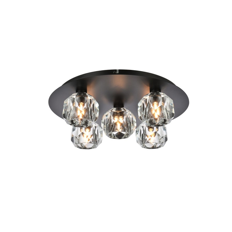 Five Light Flush Mount from the Graham Collection in Black And Clear Finish by Elegant Lighting