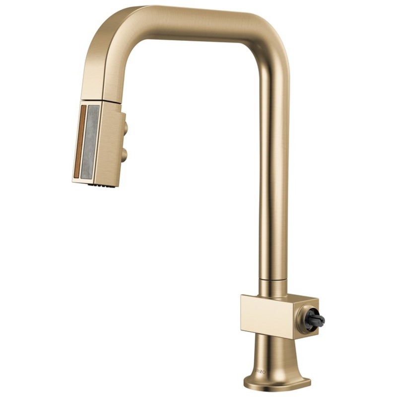 Kitchen Faucet Frank Lloyd Wright 1 Less Handle CALGreen Brilliance Luxe Gold/Wood/Concrete Square Pull Down 2 Function Wand Swivel 360DEG 1 Hole Deck Mount MagneDock/Touch-Clean 1.8 Gallons per Minute