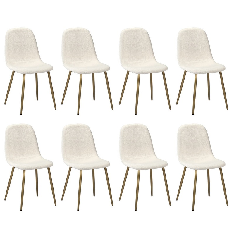 Oikiture 8x Dining Chairs Sherpa White and Golden