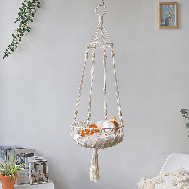 Pet Hammock for Cats with Wooden Beads – Pet Swing padding not included (Diameter : 30cm)