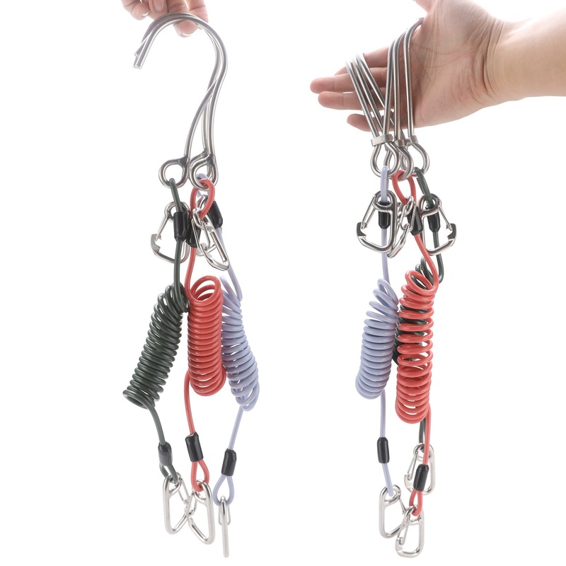 Red Pro 316 Stainless Steel Diving Reef Hook – Single, Double Combo Pack – Current Hook with Coiled Safety Lanyard