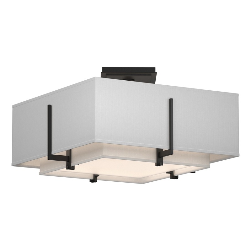 Exos Square Small Double Shade Semi-Flush Black Natural Anna Inner Shade & Natural Anna Outer Shade