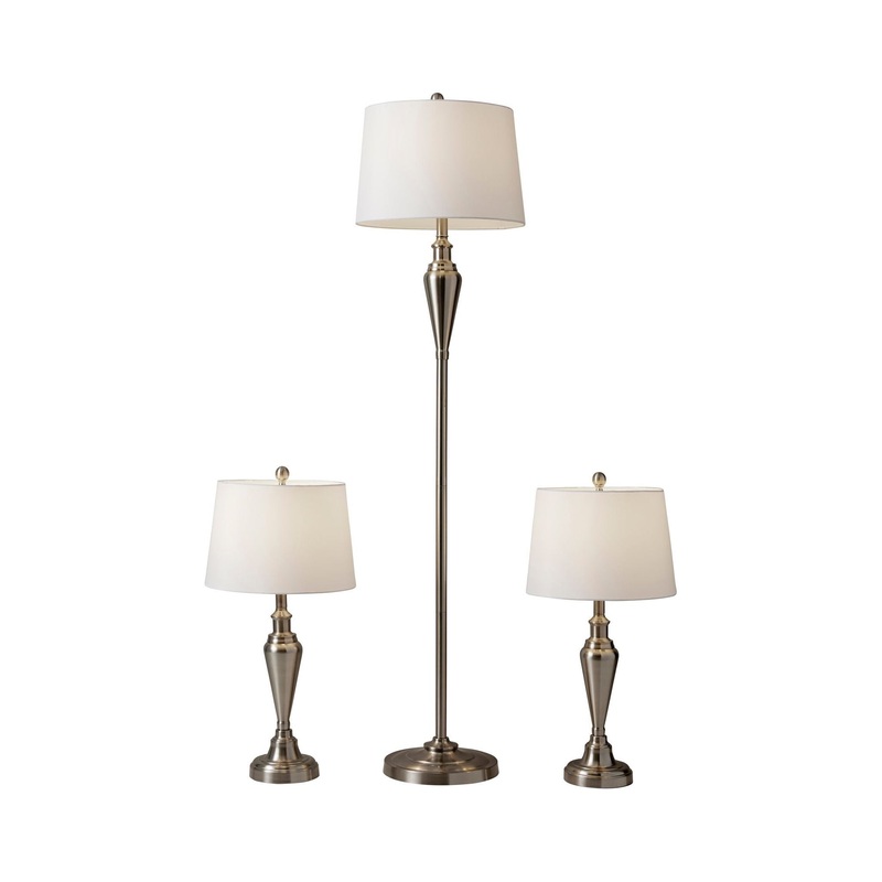 Glendale 3 Piece Floor and Table Lamp Set Antique Brass Finish