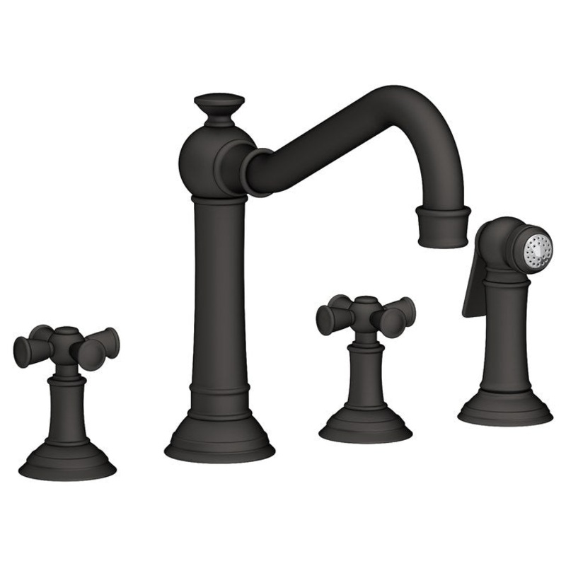 Kitchen Faucet Jacobean Widespread 8 Inch Spread 2 Cross ADA Flat Black Sidespray Spout Height 6 Inch 1.8 Gallons per Minute