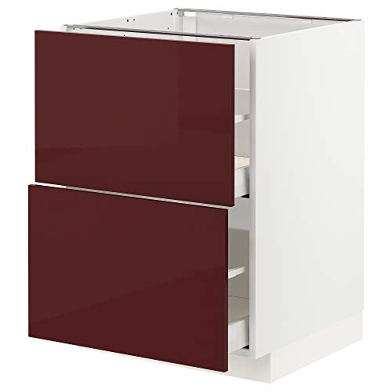 METOD/MAXIMERA base cb 2 frontali/2 cassetti alti 60×61.6×88 cm bianco Kallarp/rosso scuro lucido-marrone